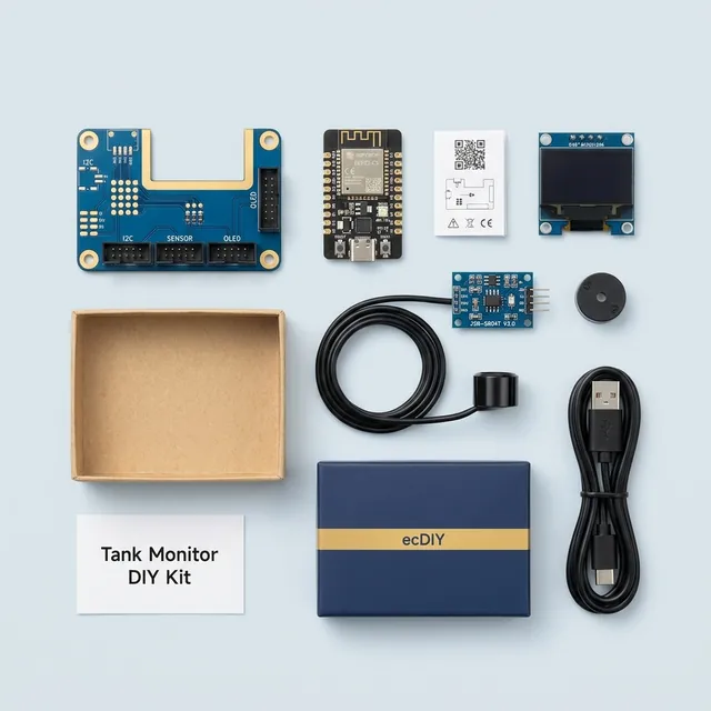 Tank monitor DIY kit laid out flat